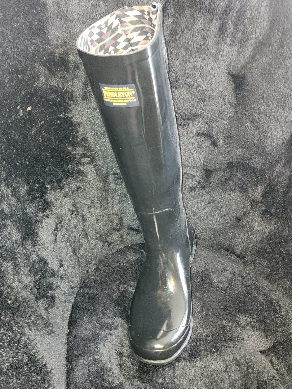 Pendleton Black Glossy Tall Rain Boot with Patterned Lining
